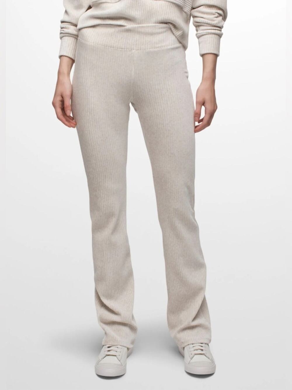 Prana Escambia Boot Cut Flare Ribbed Pull On Pants Heather Cream Size XL